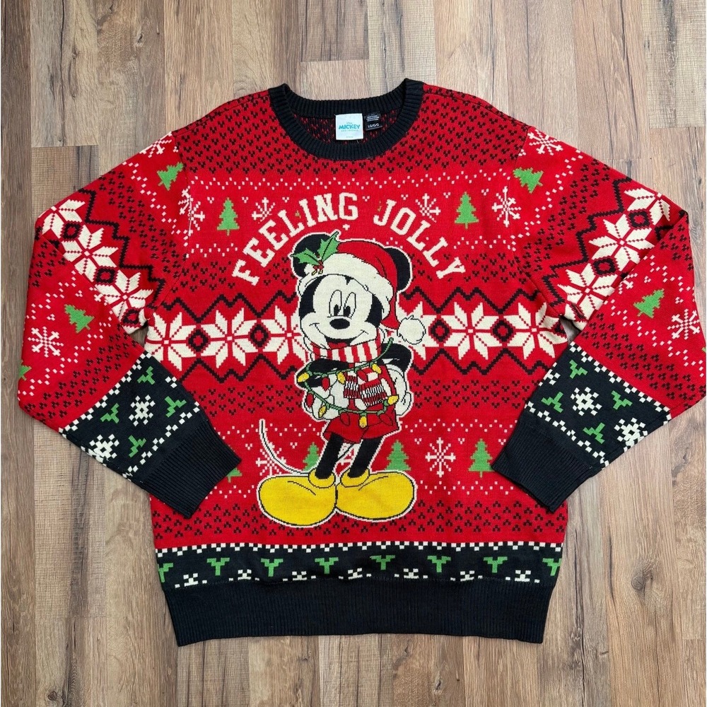 Disney Mickey Mouse Light-Up Ugly Christmas Sweater Red‎ Large NWOT